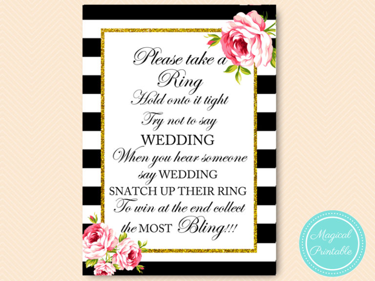 Don't say Wedding, clothespin game, Ring game - Magical Printable