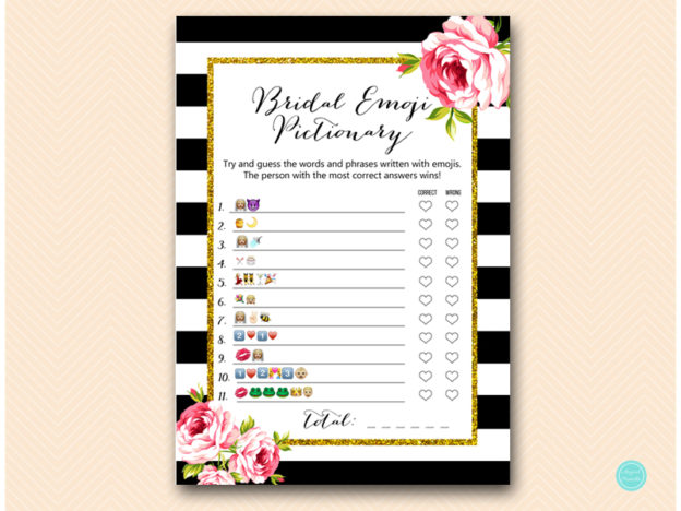 Black Stripes Pink Flower Bridal Shower Games - Magical Printable