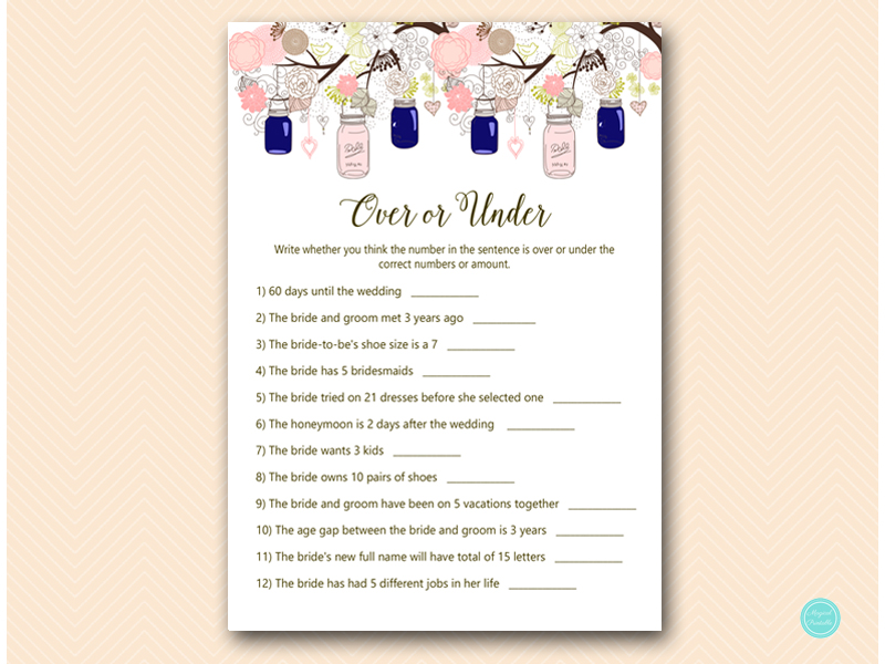 Pink And Navy Mason Jars Bridal Shower Games - Magical Printable