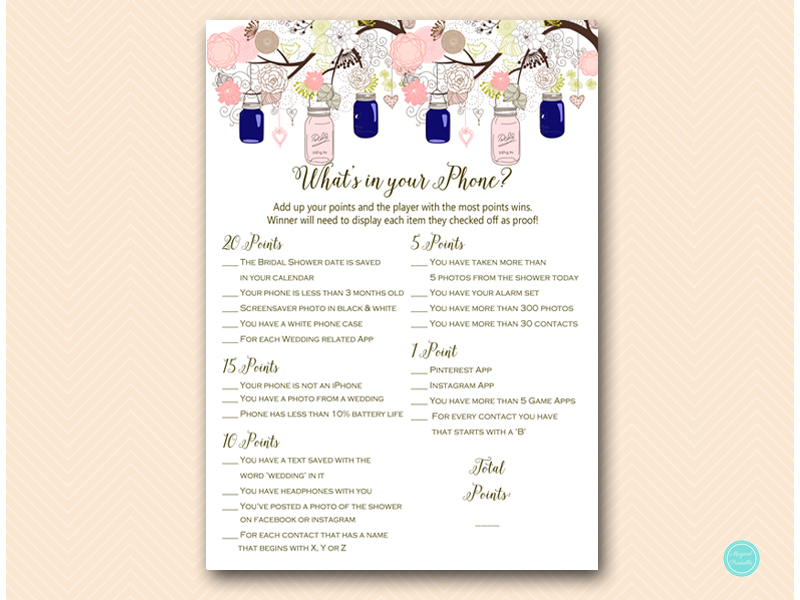 Pink and Navy Mason Jars Bridal Shower Games - Magical Printable