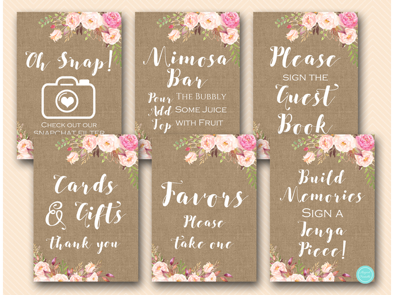 Free Boho Burlap Bridal Shower Table Signs - Magical Printable