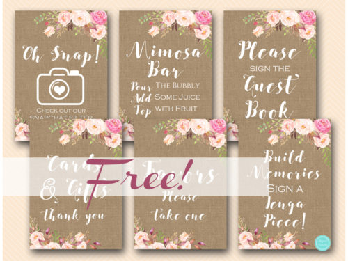free-boho-flower-burlap-bridal-shower-table-signs-snapchat-mimosa-guestbook
