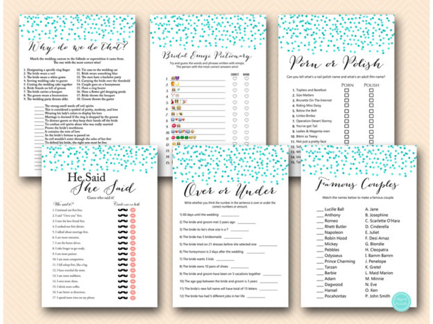 Tiffany Blue Confetti Bridal Shower Games - Magical Printable