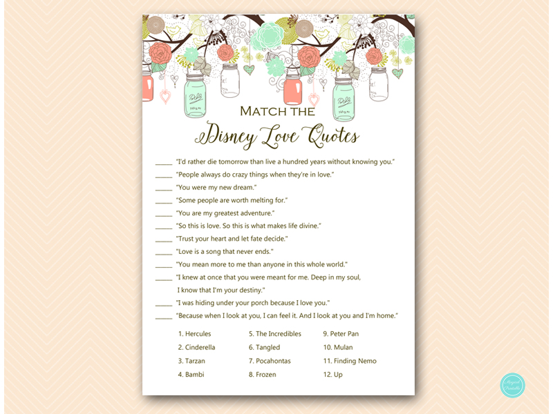 Mint & Coral Mason Jars Bridal Shower Games - Magical Printable