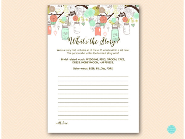 Mint & Coral Mason Jars Bridal Shower Games - Magical Printable