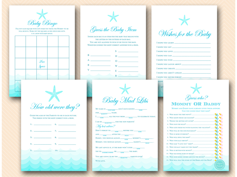 Beach Baby Shower Game Package - Mermaid - Magical Printable