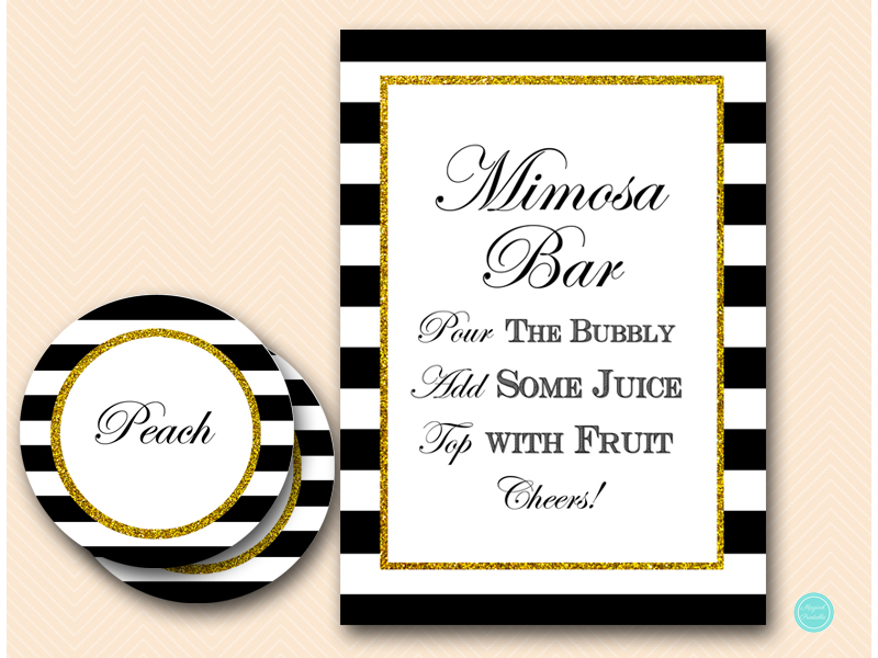 Gold Black Stripe Mimosa Bar &amp; Mom-osa Sign - Magical Printable