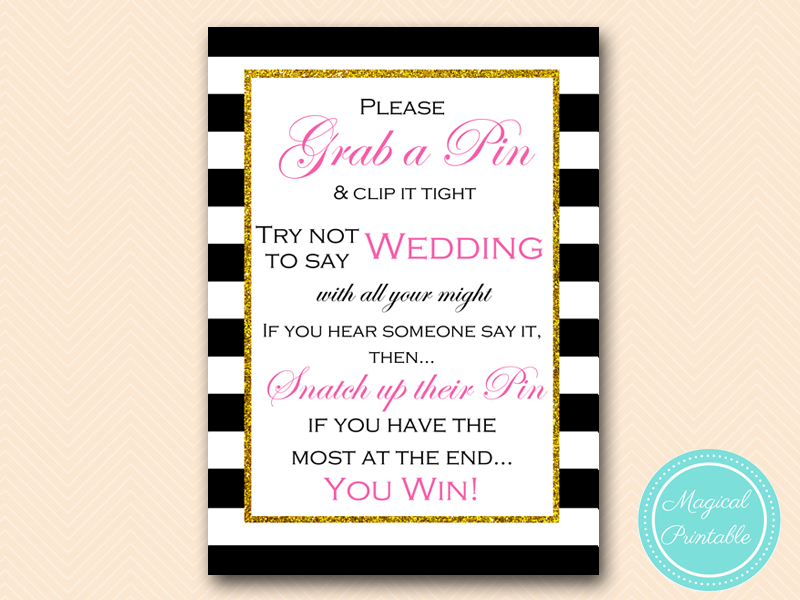 Hot Pink Don't Say Wedding Game - Kate Spade - Magical Printable