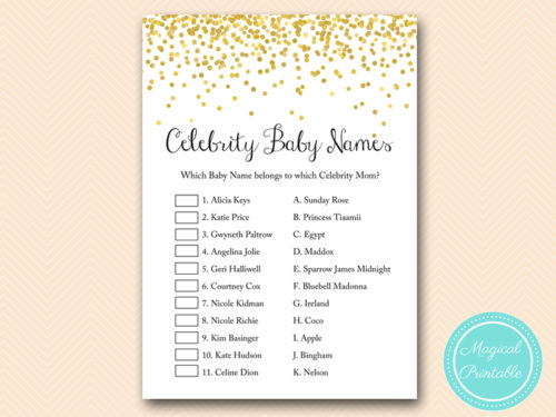 Gold Confetti Baby shower Game Pack - Magical Printable