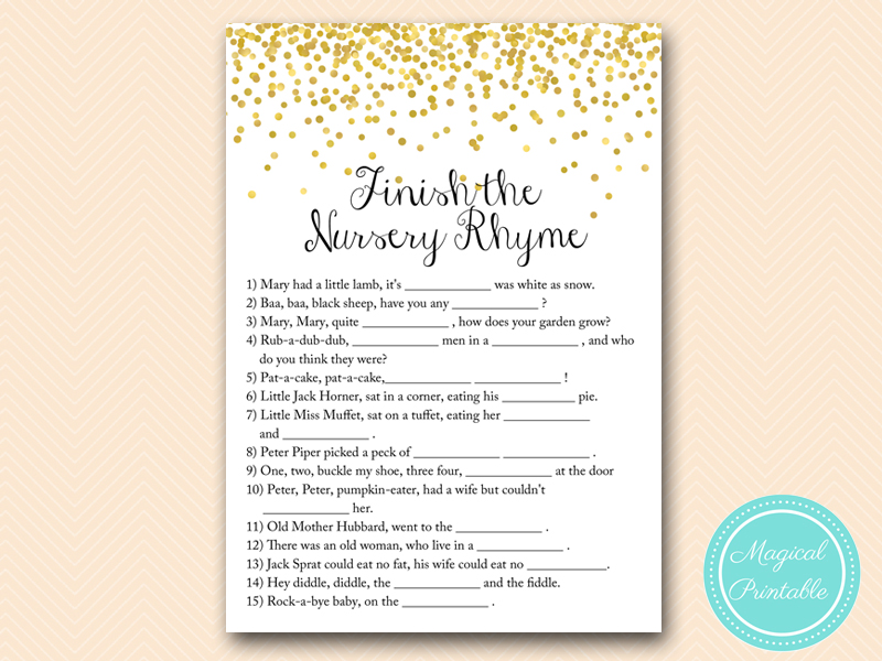 Gold Confetti Baby shower Game Pack - Magical Printable