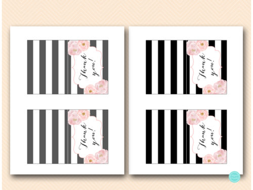 bs150 peonies floral bridal shower thank you cards, stripes