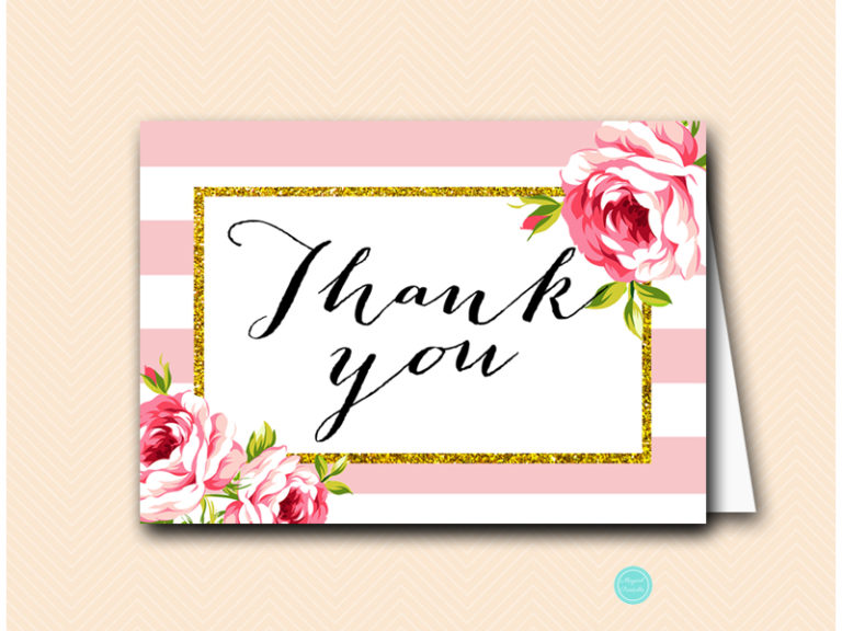 Pink Stripes and Gold Thank You cards Magical Printable