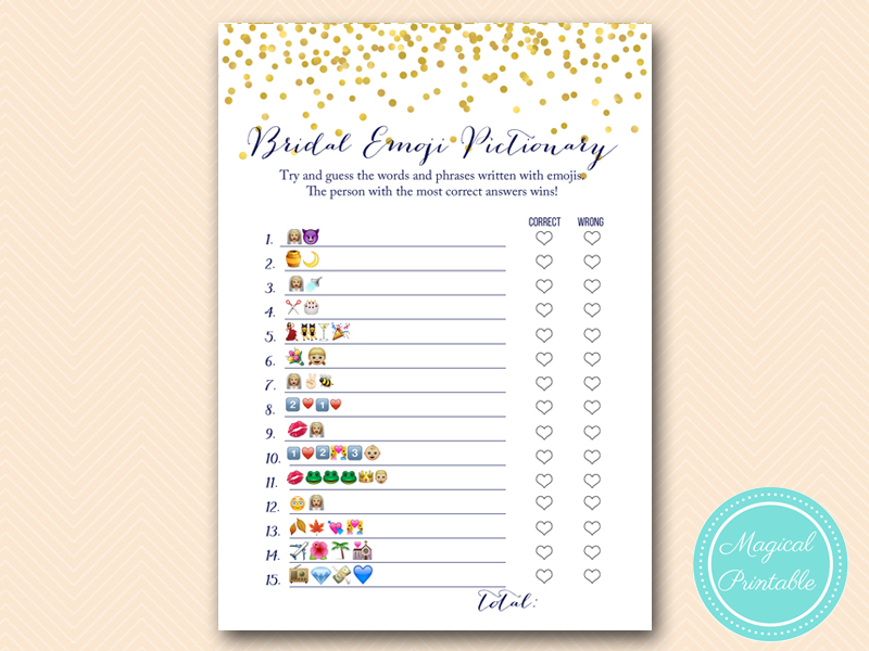 Navy Blue & Gold Bridal Shower Games - Magical Printable