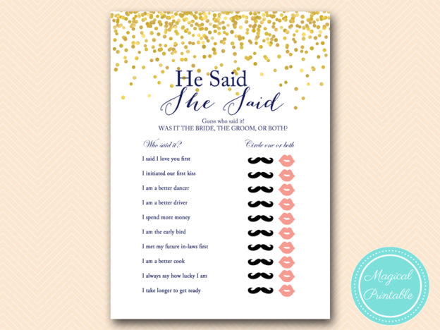 Navy Blue & Gold Bridal Shower Games - Magical Printable