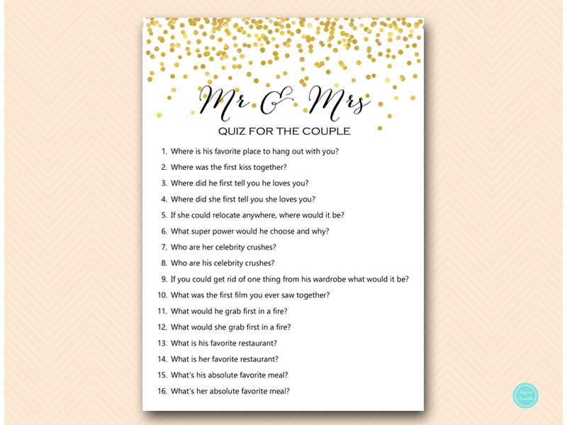 Gold Confetti Mr and Mrs Quiz - Magical Printable