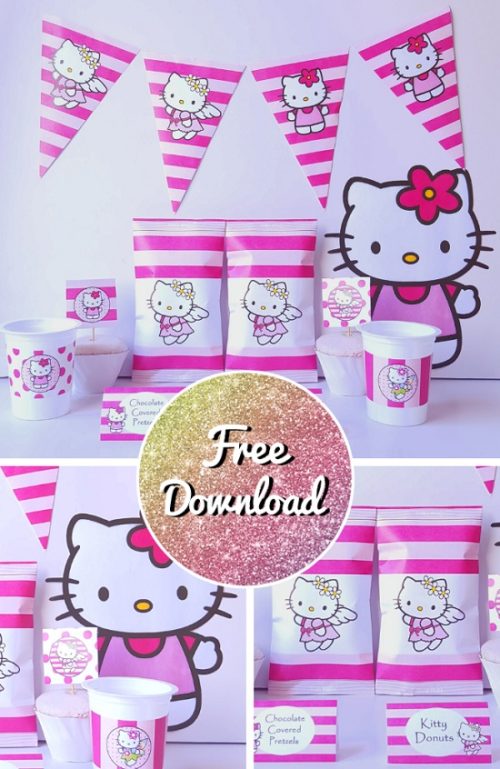 Free Pink Hello Kitty Party Printable template